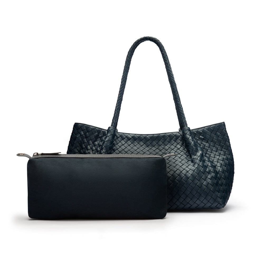 Midi woven leather bag, navy, inner bag