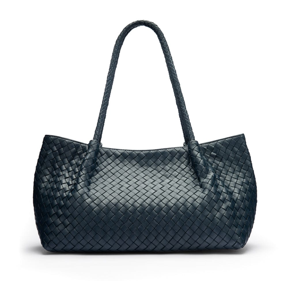 Midi woven leather bag, navy, front