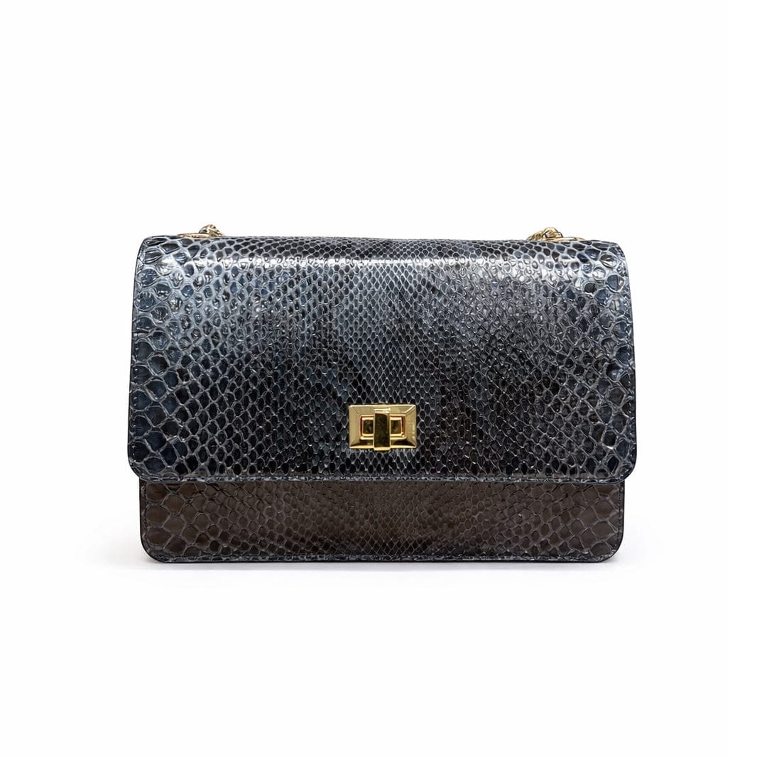 Mini Julia bag, real navy python, front view