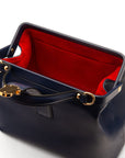 Mini leather Gladstone bag, navy, open