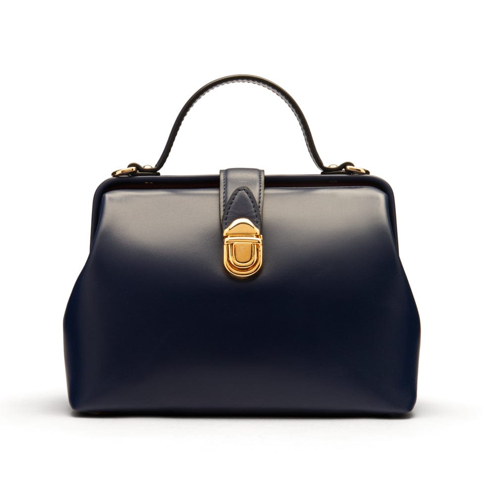 Mini leather Gladstone bag, navy, front