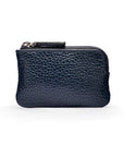 Miniature leather coin purse with key chain, navy, front