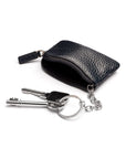 Miniature leather coin purse with key chain, navy, inside