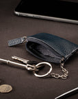 Miniature leather coin purse with key chain, navy, lifestyle