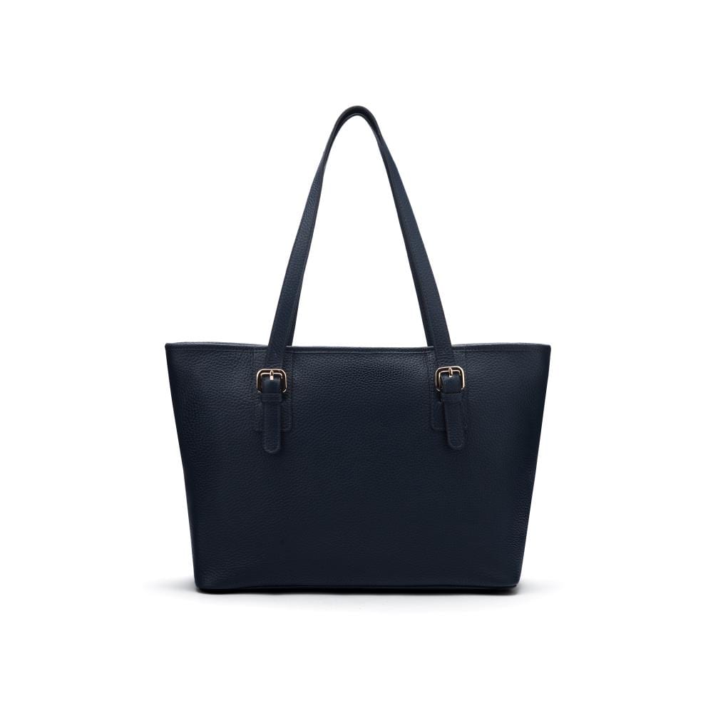 Women's leather 13" laptop workbag, navy pebble grain, front