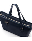 Women's leather 13" laptop workbag, navy pebble grain, top