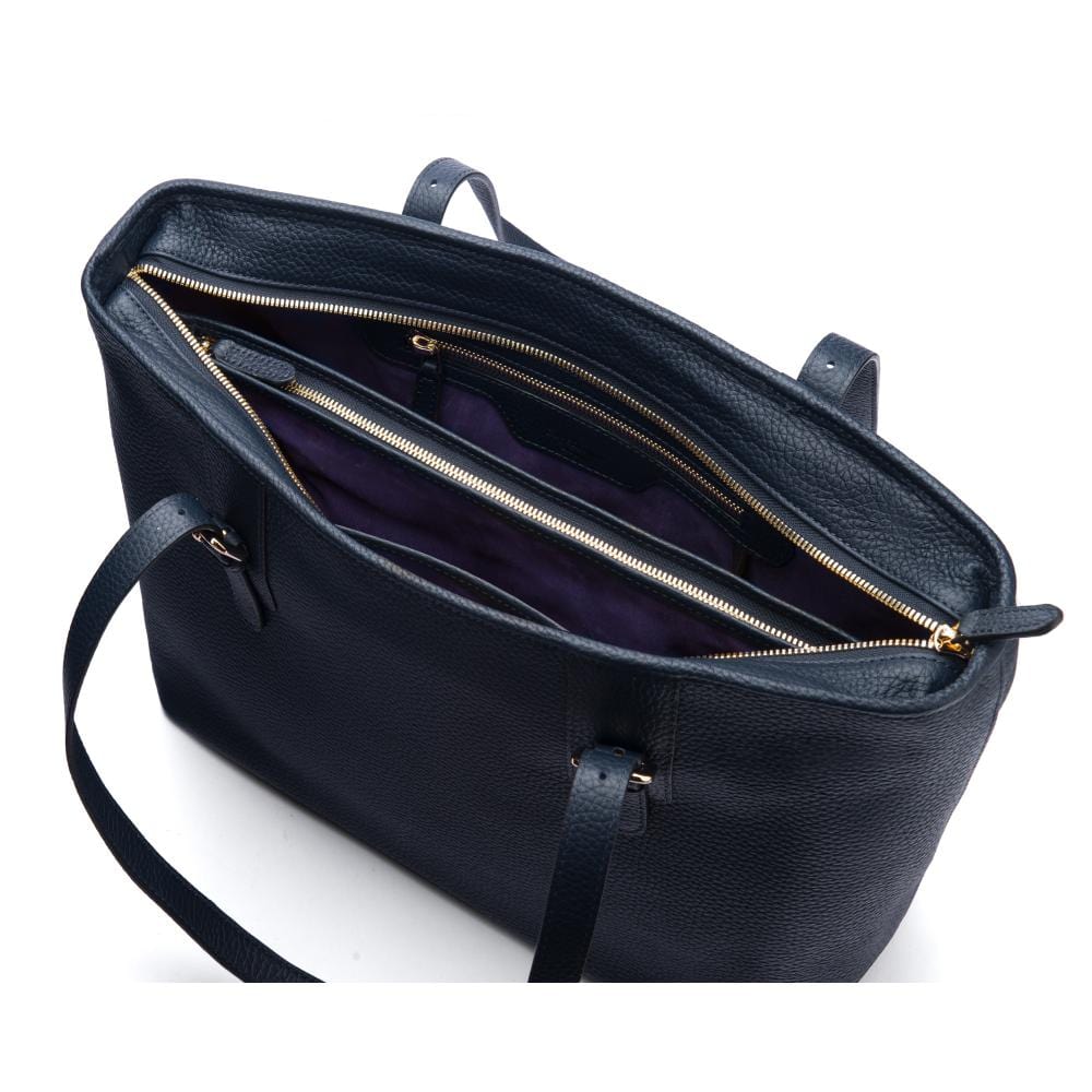 Women's leather 13" laptop workbag, navy pebble grain, inside