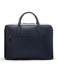 Leather laptop bag, 17 inch, navy pebble grain, reverse