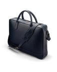 Leather laptop bag, 17 inch, navy pebble grain, side view