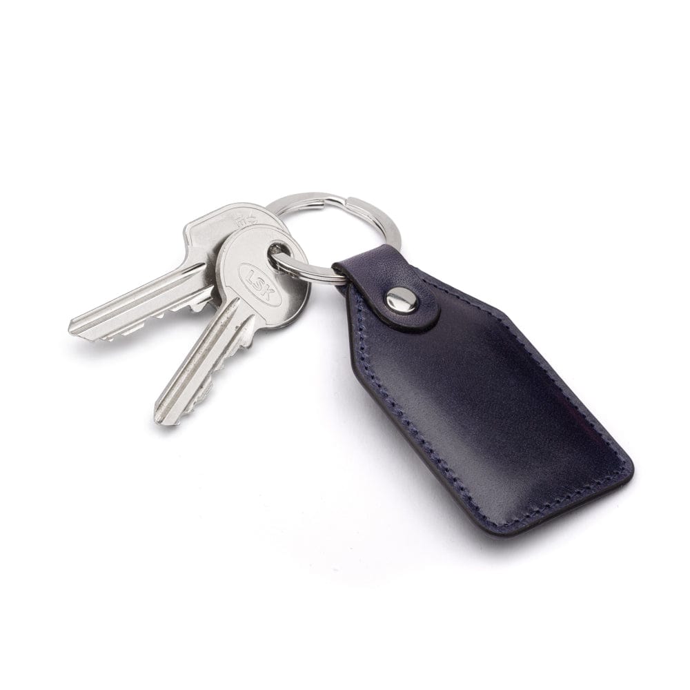 Rectangular leather key fob, navy, front