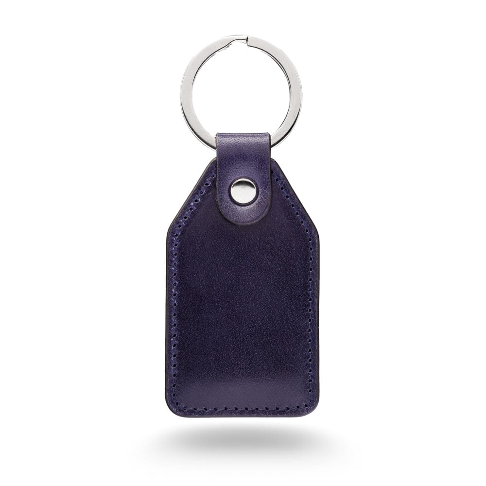 Rectangular leather key fob, navy, front