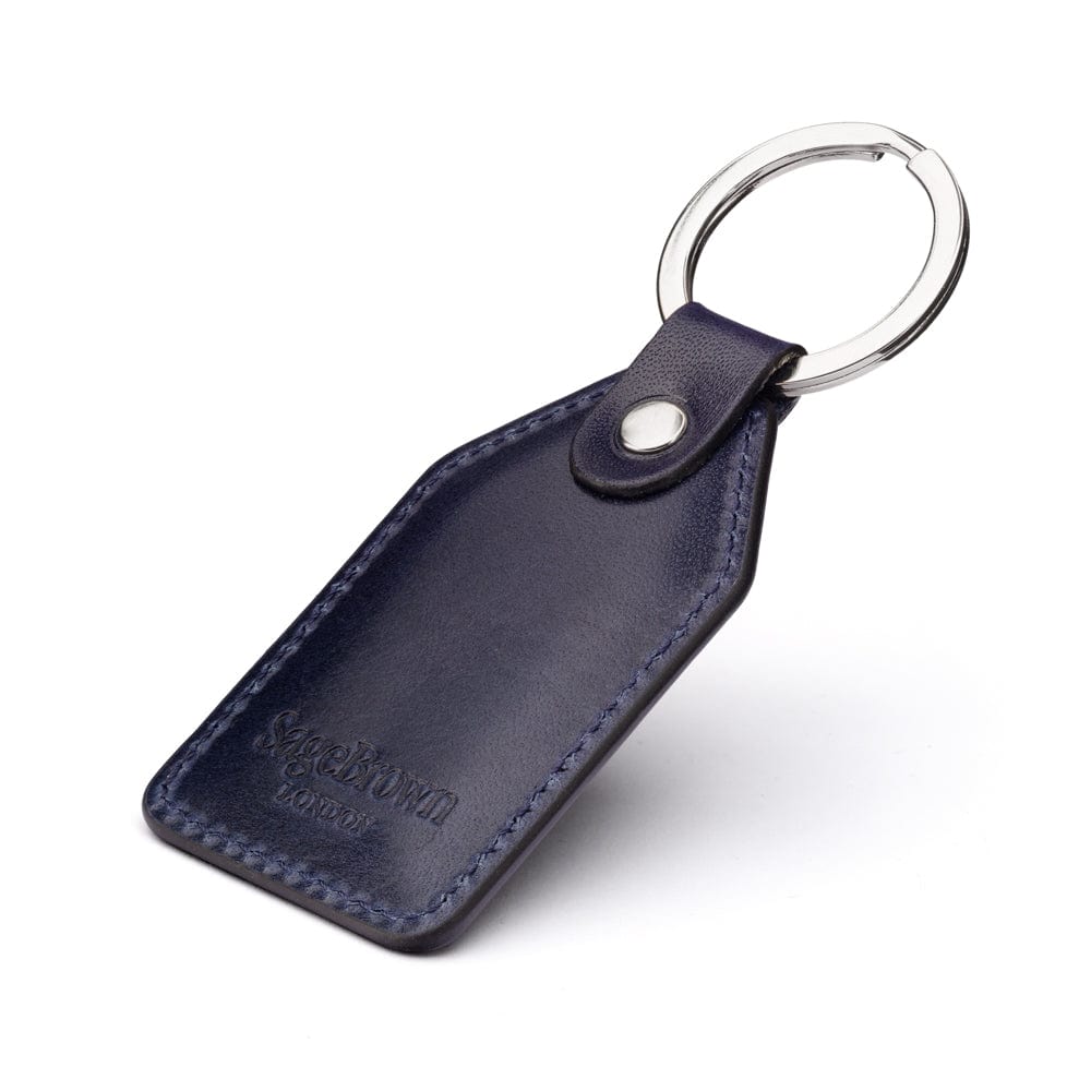Rectangular leather key fob, navy, back