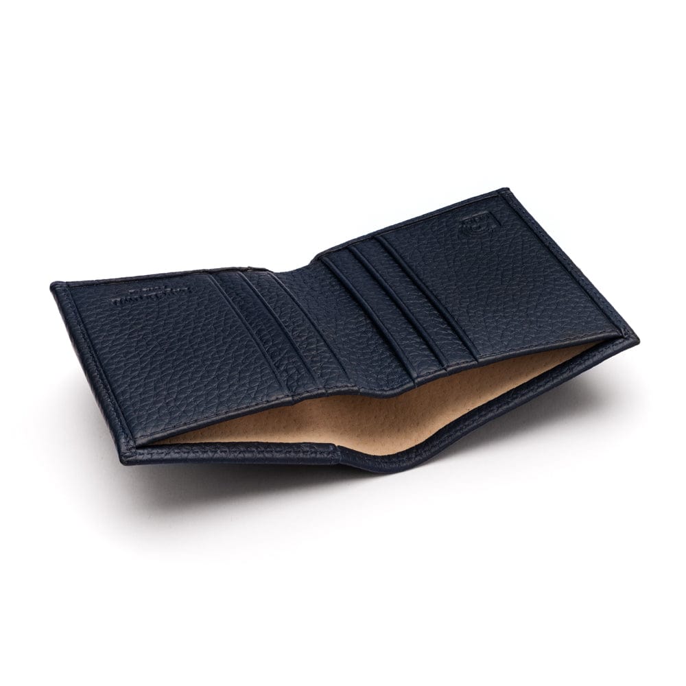 RFID leather wallet with 4 CC, navy, inside