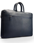 17" slim leather laptop bag, navy, front