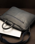 17" slim leather laptop bag, navy, lifestyle