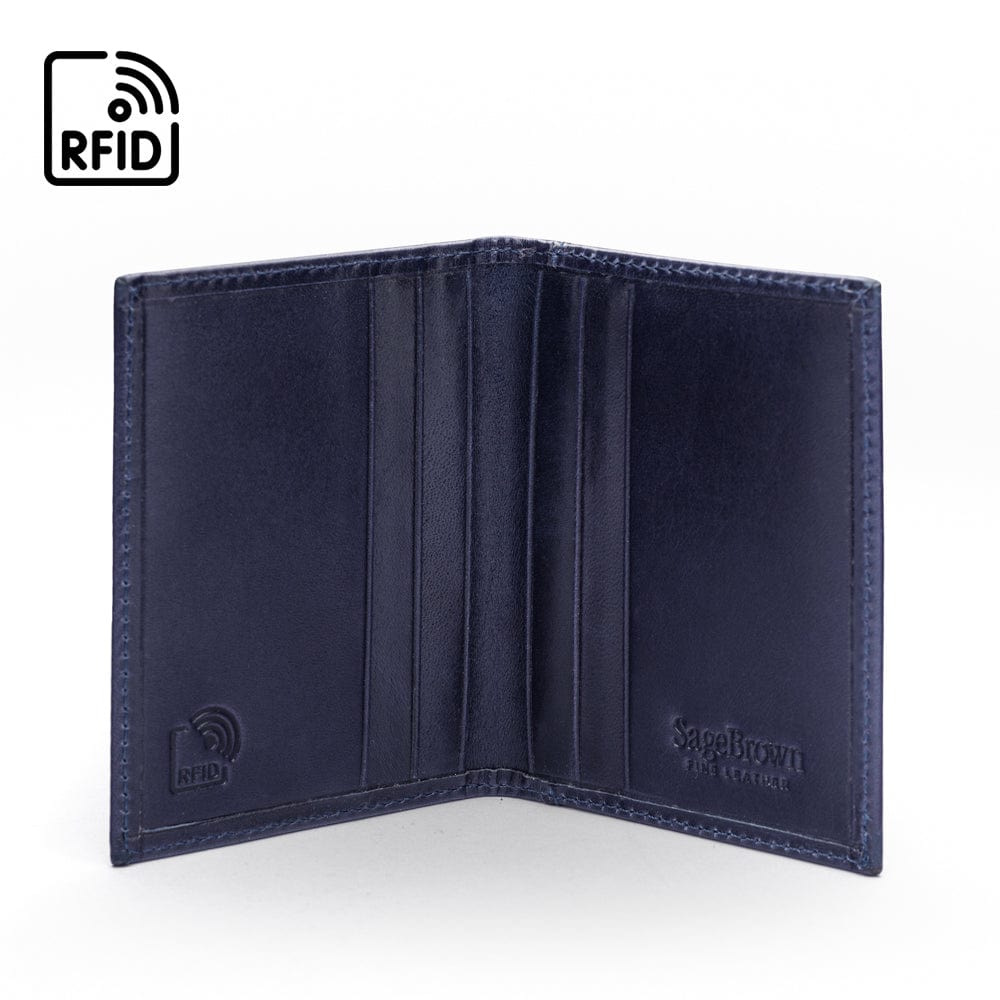 RFID leather credit card wallet, navy, inside