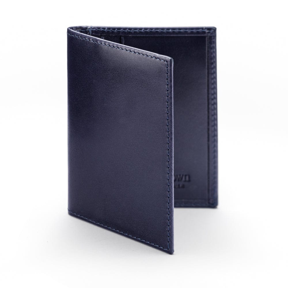 RFID leather credit card wallet, navy, front