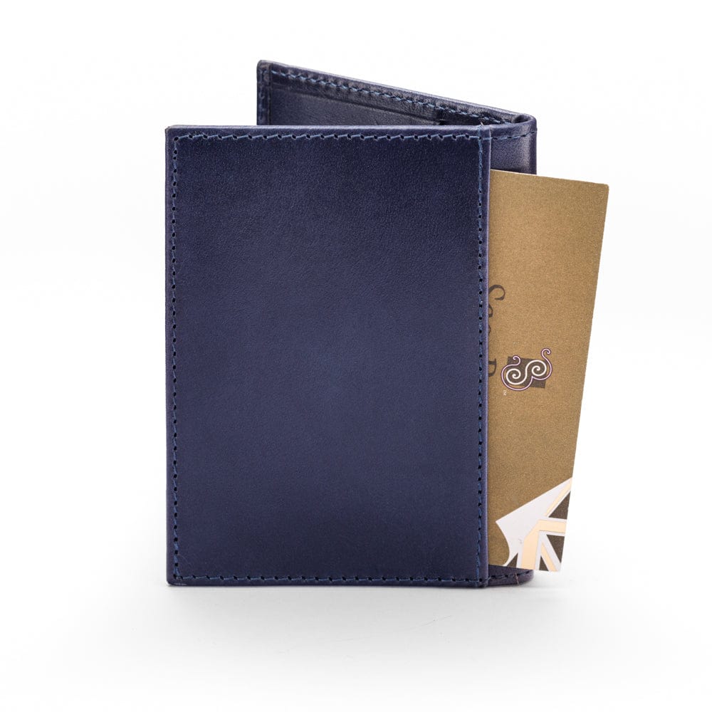 RFID leather credit card wallet, navy, back