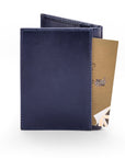 RFID leather credit card wallet, navy, back