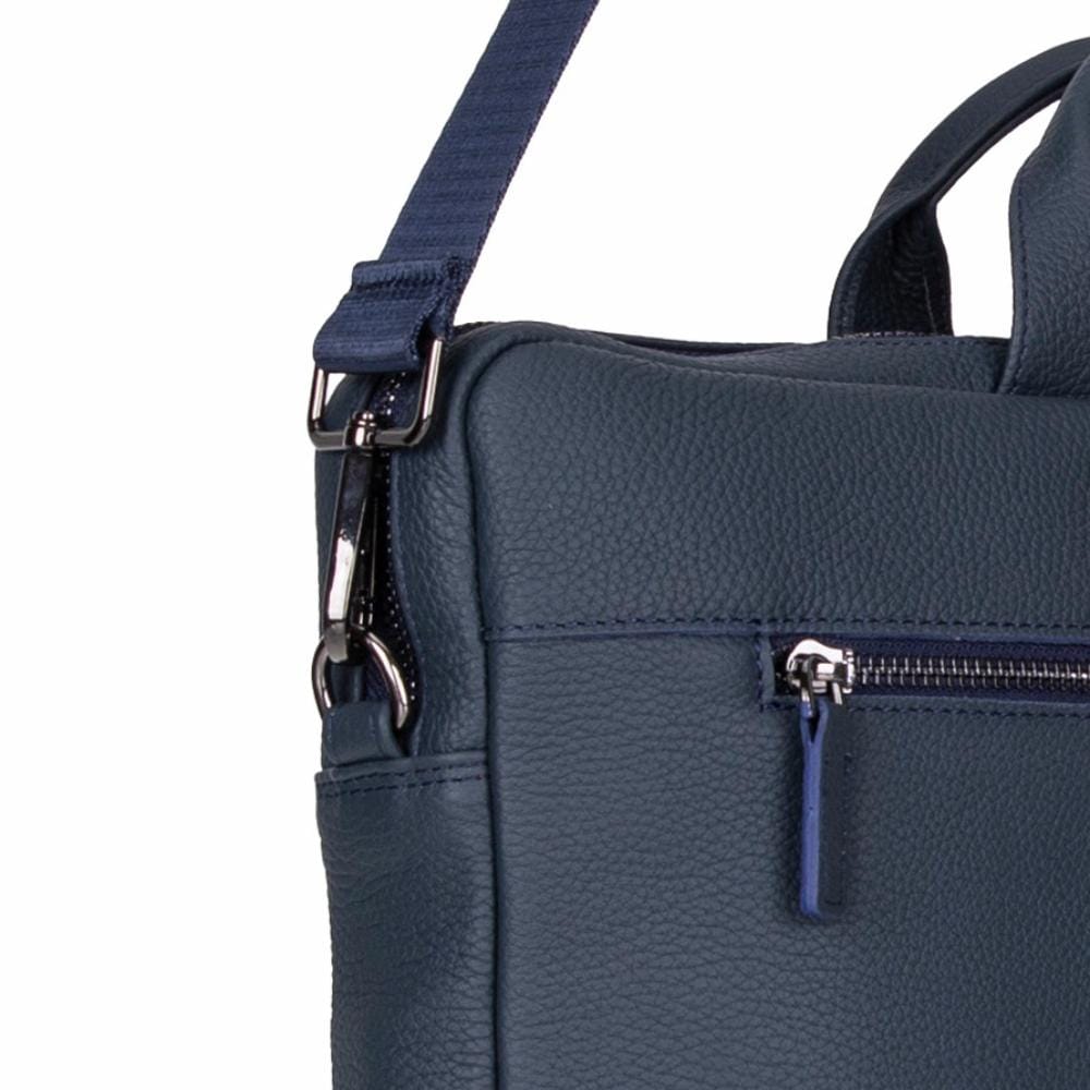 Slim Leather Laptop Bag for 13-inch Laptops, Navy, with shoulder strap