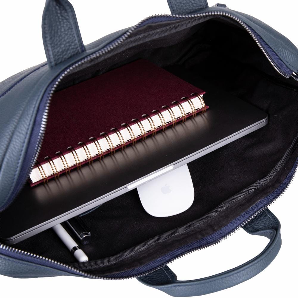 Slim Leather Laptop Bag for 13-inch Laptops, Navy, inside