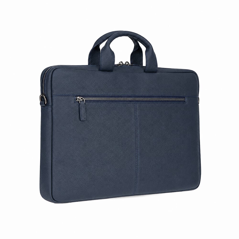 Slim Leather Laptop Bag for 13-inch Laptops, Navy, front view