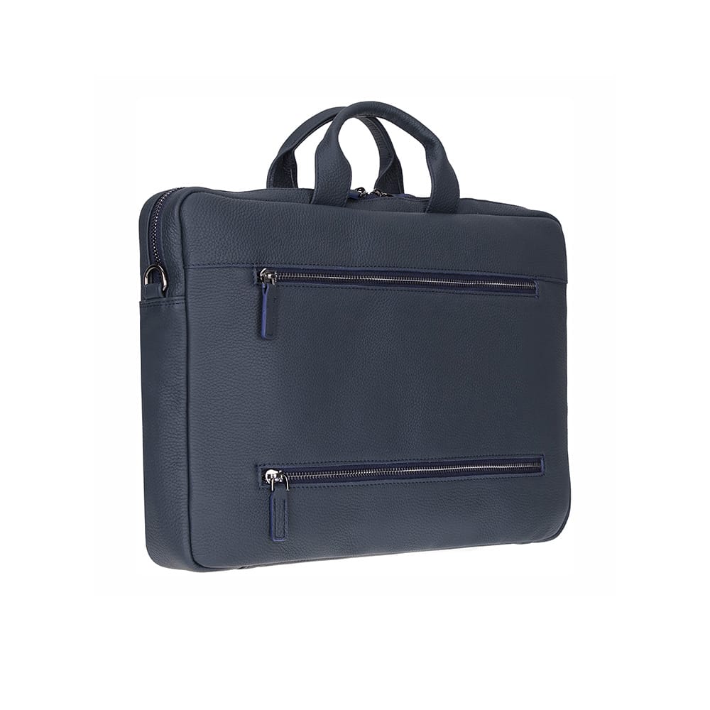 Slim Leather Laptop Bag for 15-inch Laptops, navy, side