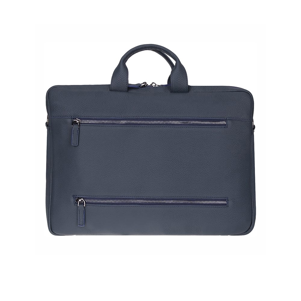 Slim Leather Laptop Bag for 15-inch Laptops, navy, back