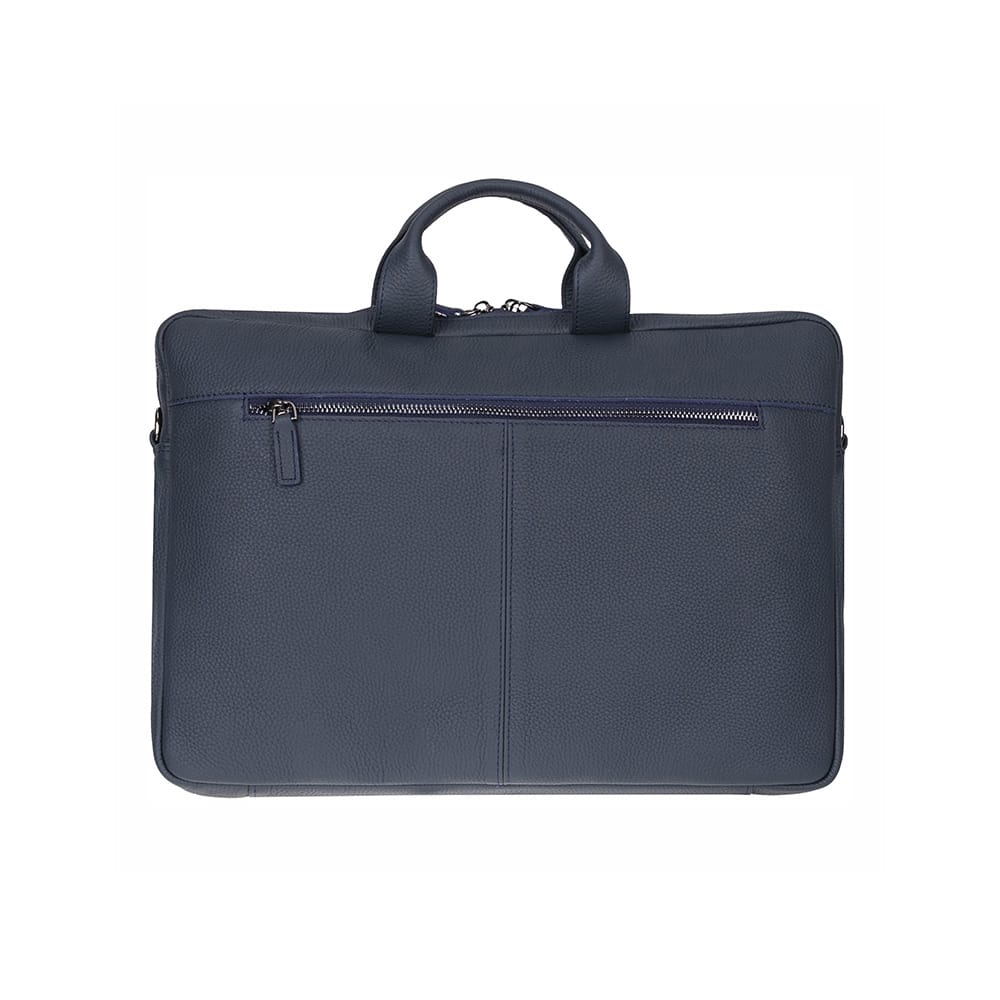 Slim Leather Laptop Bag for 15-inch Laptops, navy, front