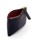 Small leather makeup bag, navy, inside