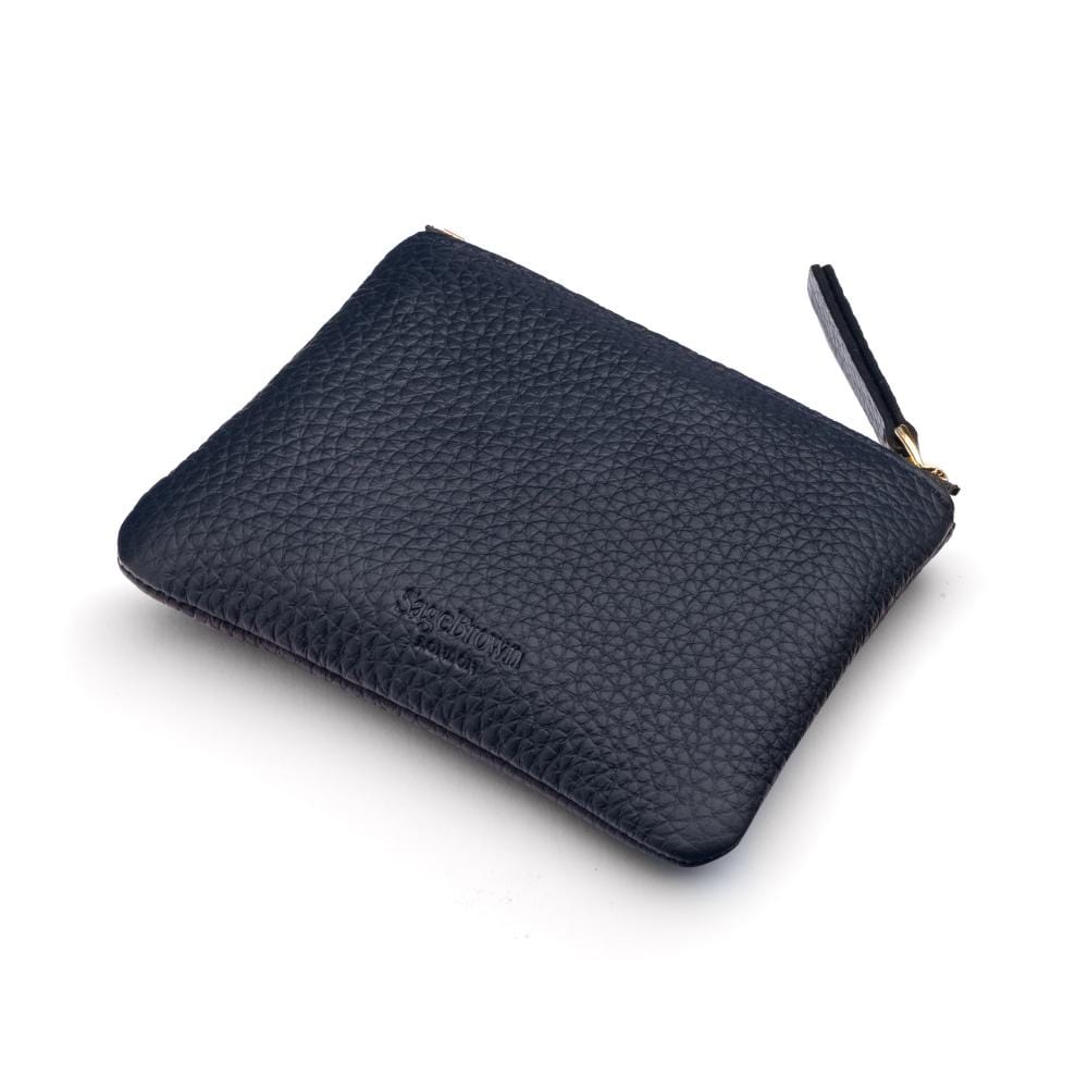 Small leather makeup bag, navy, back