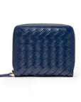 Small zip around woven leather accordion purse, navy, back