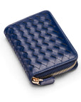 Small zip around woven leather accordion purse, navy