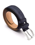 Leather belt with silver buckle, navy suede