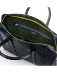 The Tressé leather laptop bag, navy woven, inside