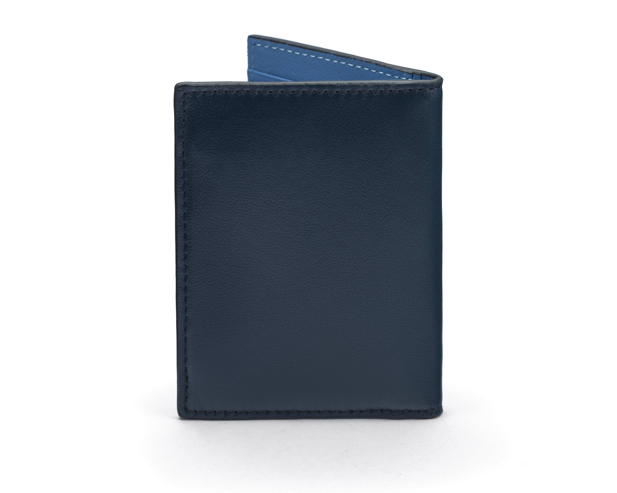 RFID Credit Card Wallet in navy with blue leather, back