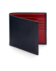 RFID wallet in bridle hide leather, navy with red, front