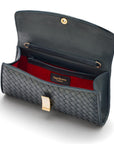 Woven leather clutch bag, navy, inside