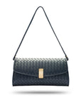 Woven leather clutch bag, navy, with leather strap