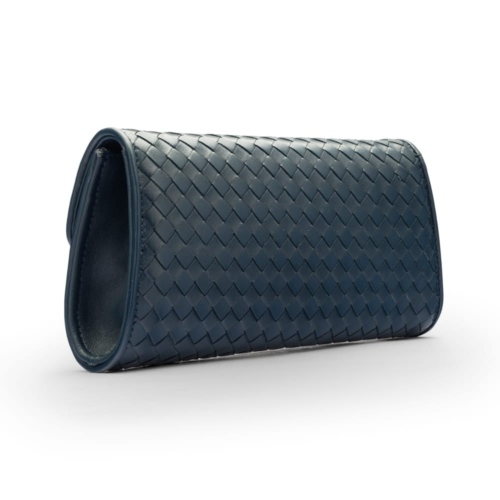 Woven leather clutch bag, navy, back