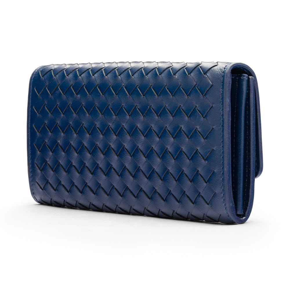 Woven leather concertina purse, navy, back
