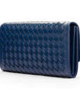 Woven leather concertina purse, navy, back