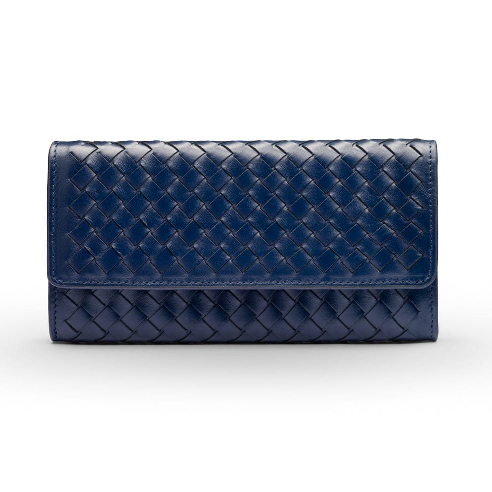 Woven leather concertina purse, navy, front