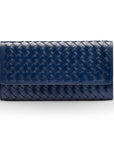 Woven leather concertina purse, navy, front