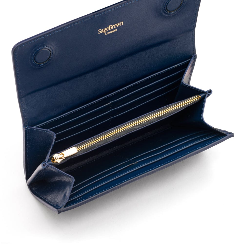 Woven leather concertina purse, navy, inside