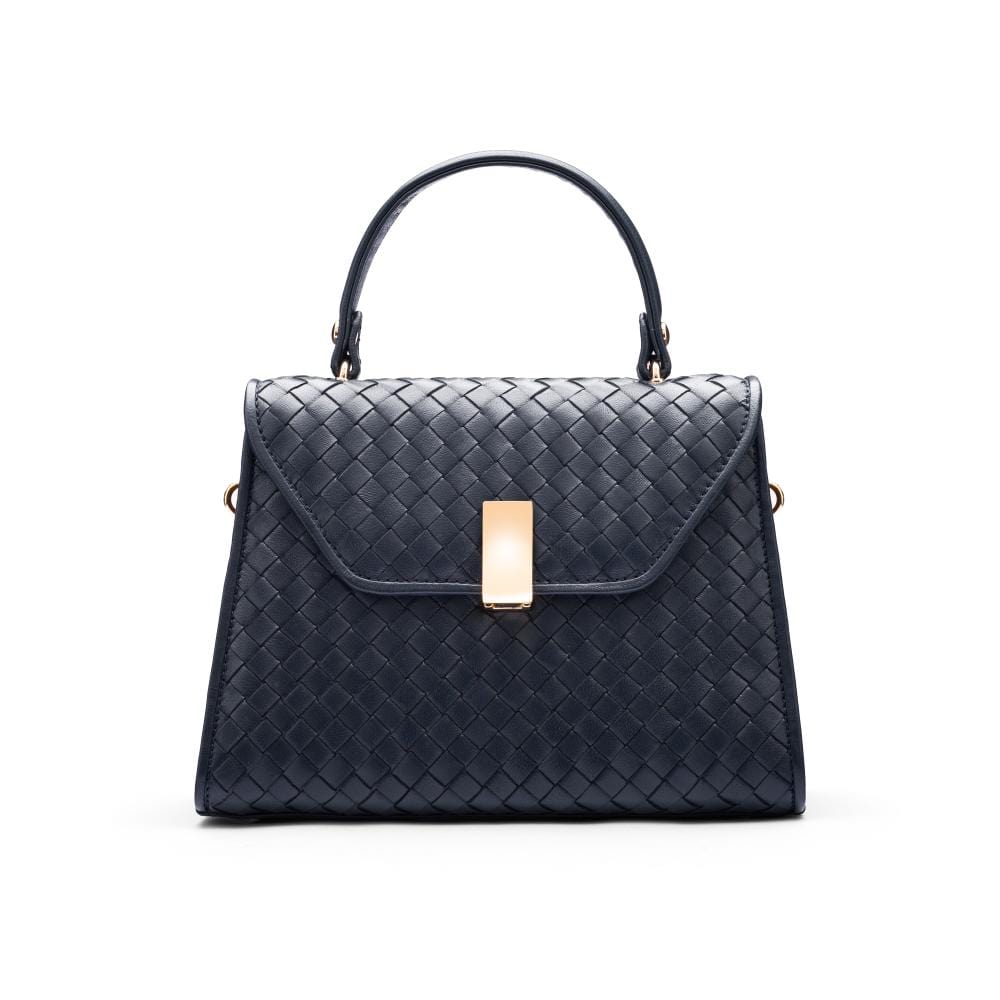 Woven leather Sabrina bag, navy, front