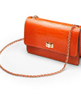 Leather chain bag, orange croc, side view