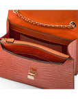 Leather chain bag, orange croc, inside