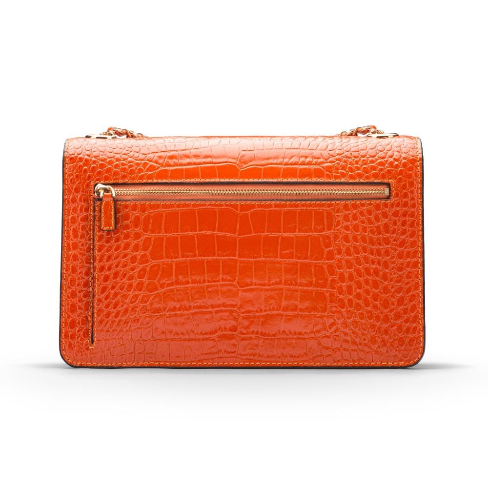 Leather chain bag, orange croc, back