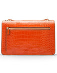 Leather chain bag, orange croc, back